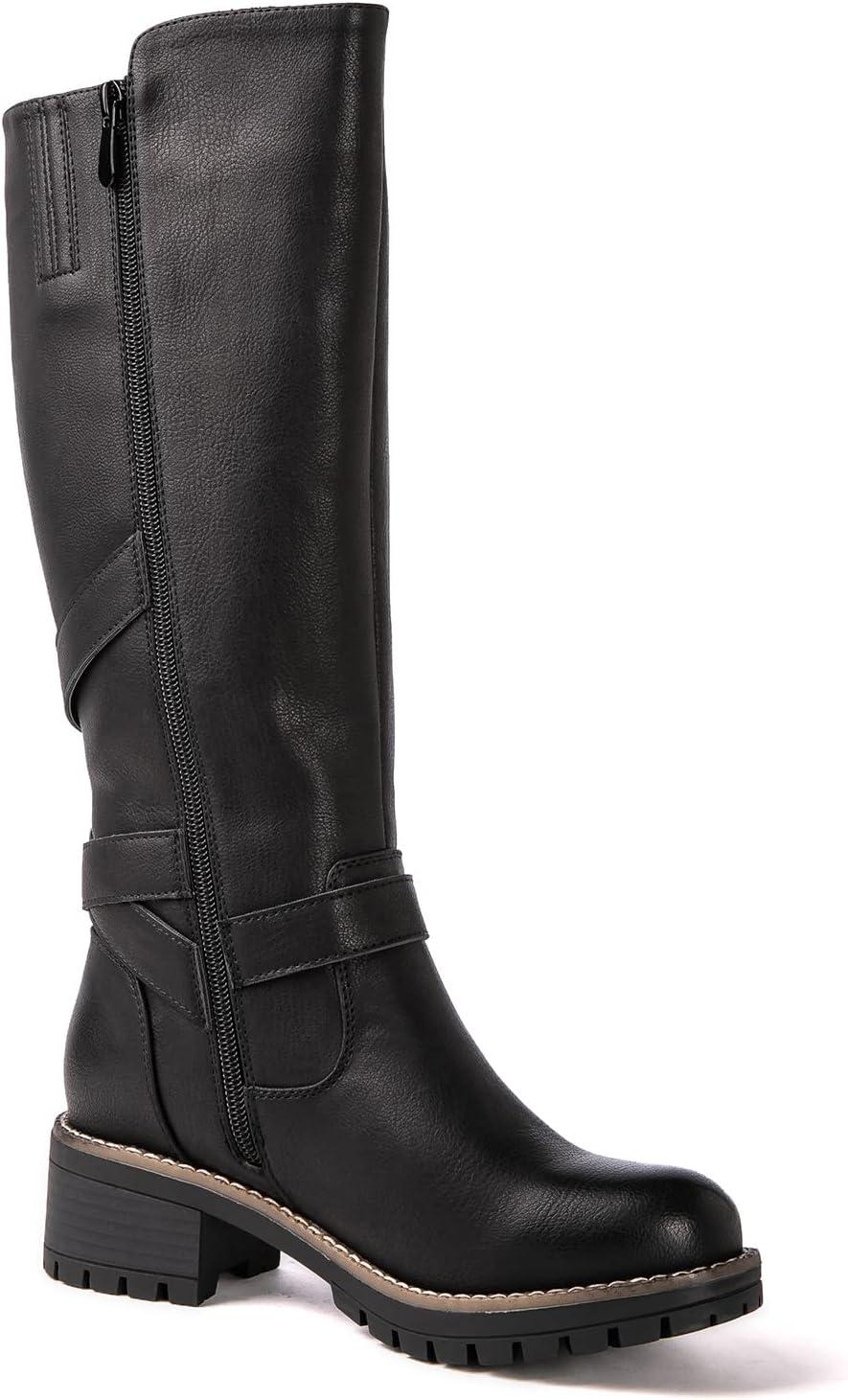 imageGLOBALWIN Womens Knee High Boots Tall Fashion Riding Boots For Women With Side Zipper Chunky Low Heel19yy15 Black2