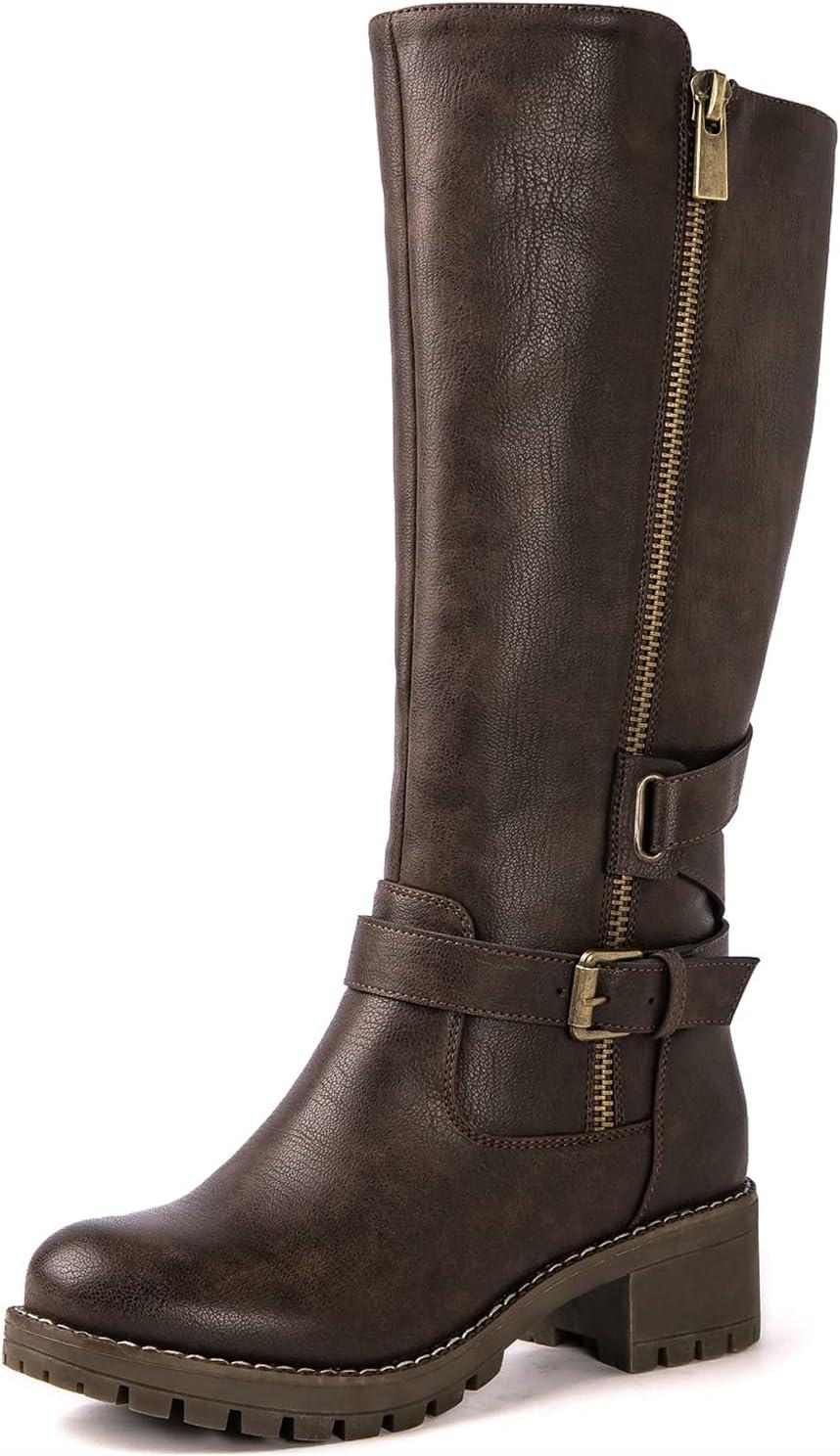 imageGLOBALWIN Womens Knee High Boots Tall Fashion Riding Boots For Women With Side Zipper Chunky Low Heel19yy15 Brown2