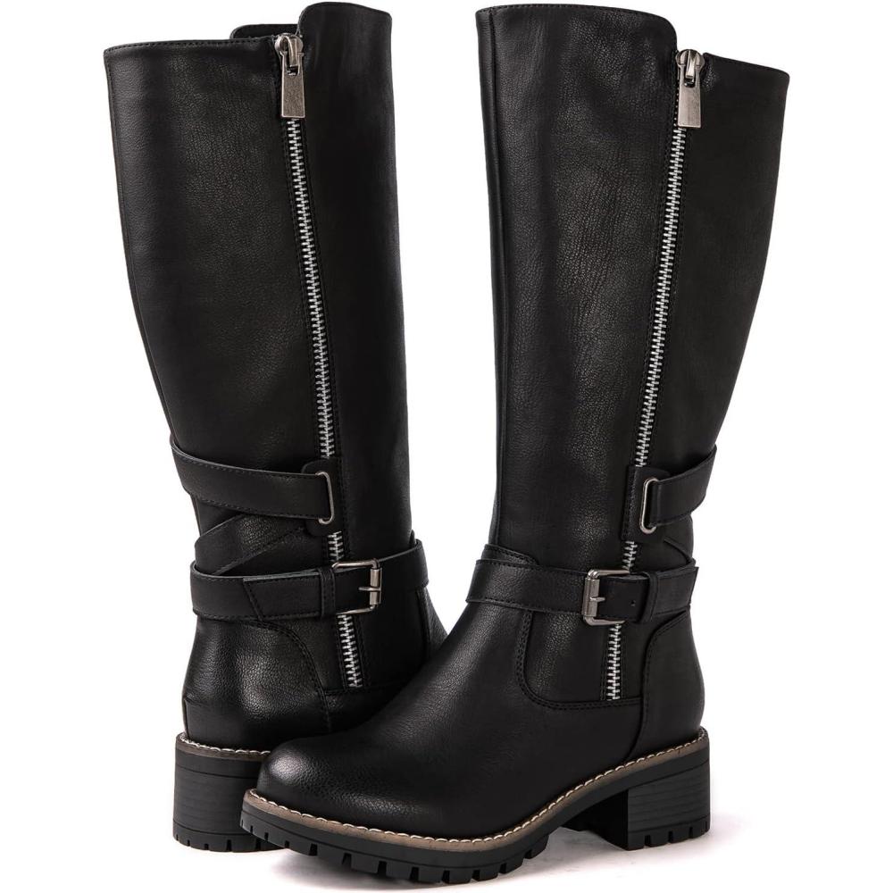 imageGLOBALWIN Womens Knee High Boots Tall Fashion Riding Boots For Women With Side Zipper Chunky Low Heel19yy15 Black2
