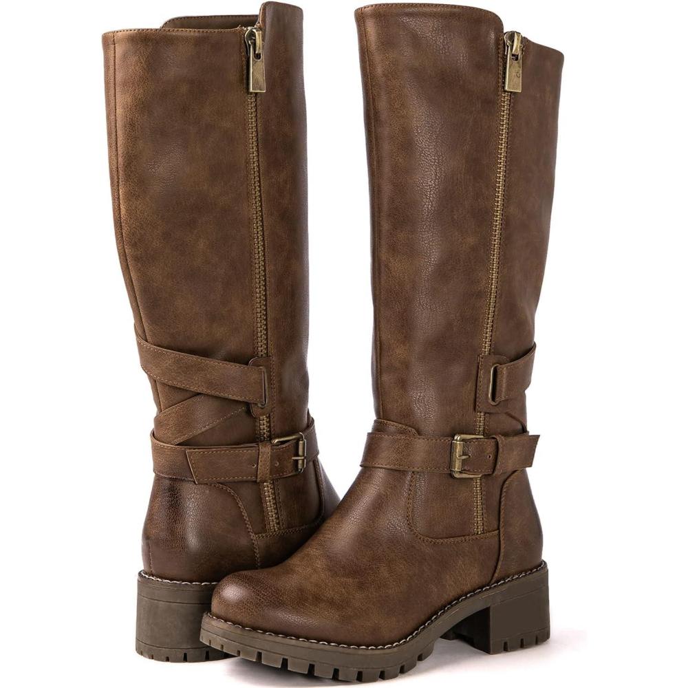 imageGLOBALWIN Womens Knee High Boots Tall Fashion Riding Boots For Women With Side Zipper Chunky Low Heel19yy15 Camel2