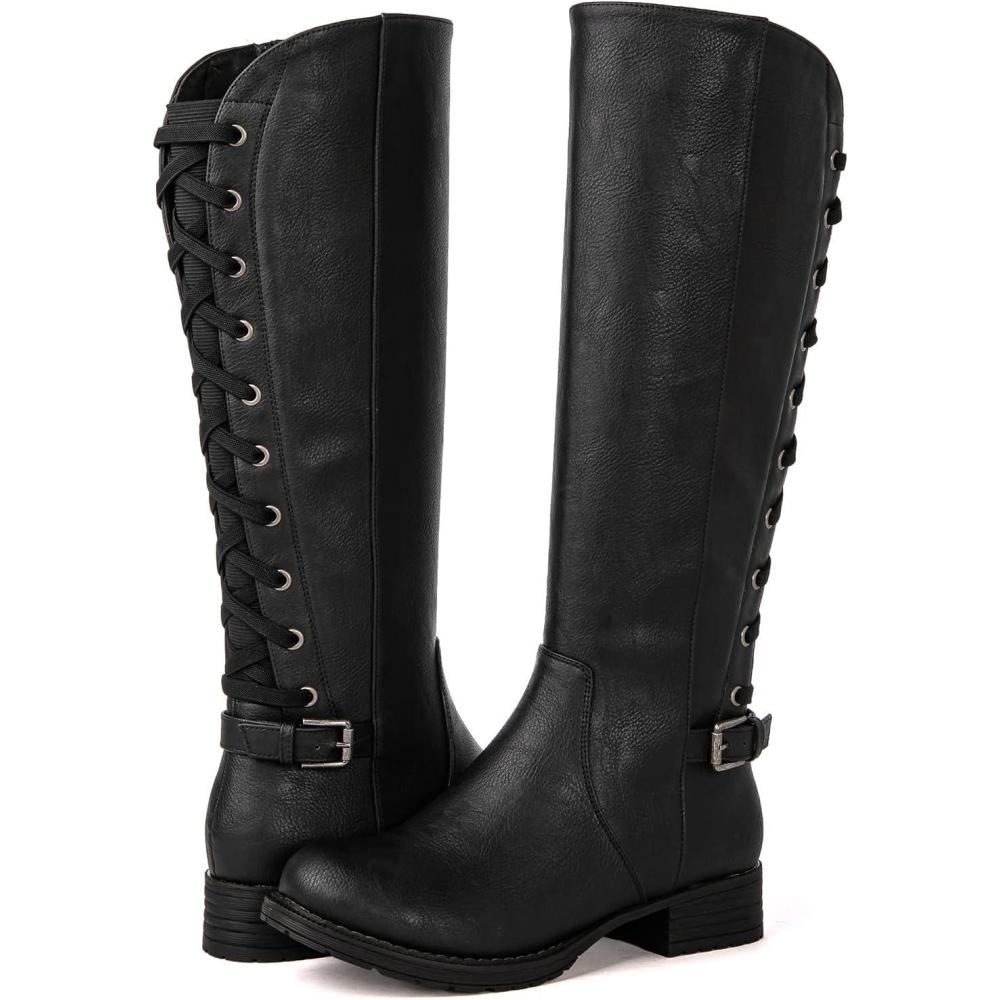imageGLOBALWIN Womens Quilted Knee High Fashion Boots Strappy Boots For Women21yy10 Black5