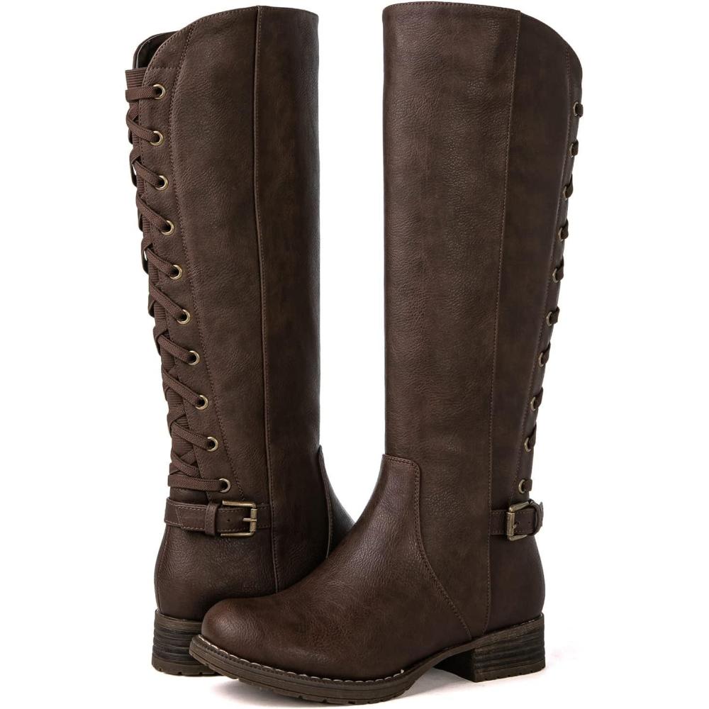 imageGLOBALWIN Womens Quilted Knee High Fashion Boots Strappy Boots For Women21yy10 Brown5