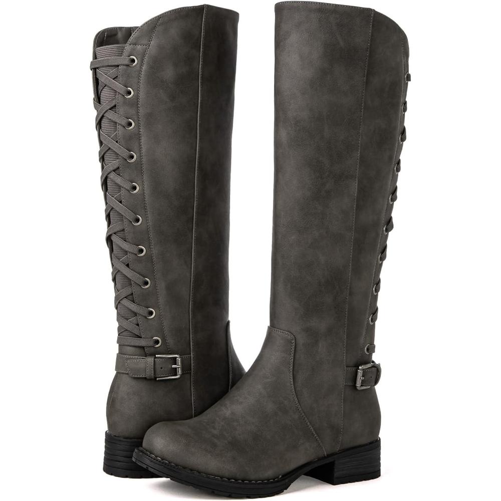 imageGLOBALWIN Womens Quilted Knee High Fashion Boots Strappy Boots For Women21yy10 Grey5