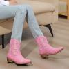 imageGLOBALWIN Womens Mid Calf The Western Cowboy Boots Fashion Cowgirl Boots For Women Low HeelPink