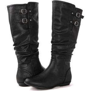 imageGLOBALWIN Womens KneeHigh Fashion Boots Wide Calf Flat Dressy Fall Winter Fashion Boots For Women22yy01 Black