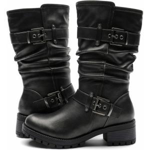 imageGLOBALWIN Womens Mid Calf Dress Boots Biker Motorcycle Riding Boots Women For Women21yy08 Grey Distressed Metallic