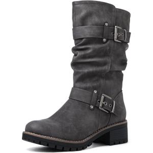 imageGLOBALWIN Womens Mid Calf Dress Boots Biker Motorcycle Riding Boots Women For Women21yy08grey