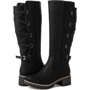imageGLOBALWIN Womens Strappy Motorcycle Knee High Boots Riding Boots Back Lace Up Fall Winter Fashion Knee High Boots For Women22yy07 Black
