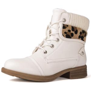 imageGLOBALWIN Womens Combat Boots Dressy Lace Up Ankle Boots For Women Low Heel1815 White