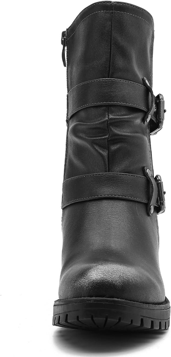 imageGLOBALWIN Womens Biker Boots Black GWW21YY13 Ankle Boots Bootie Zip Closure Block Heel AllDay Comfort Versatile Ethically Made21yy13 Distressed Silver