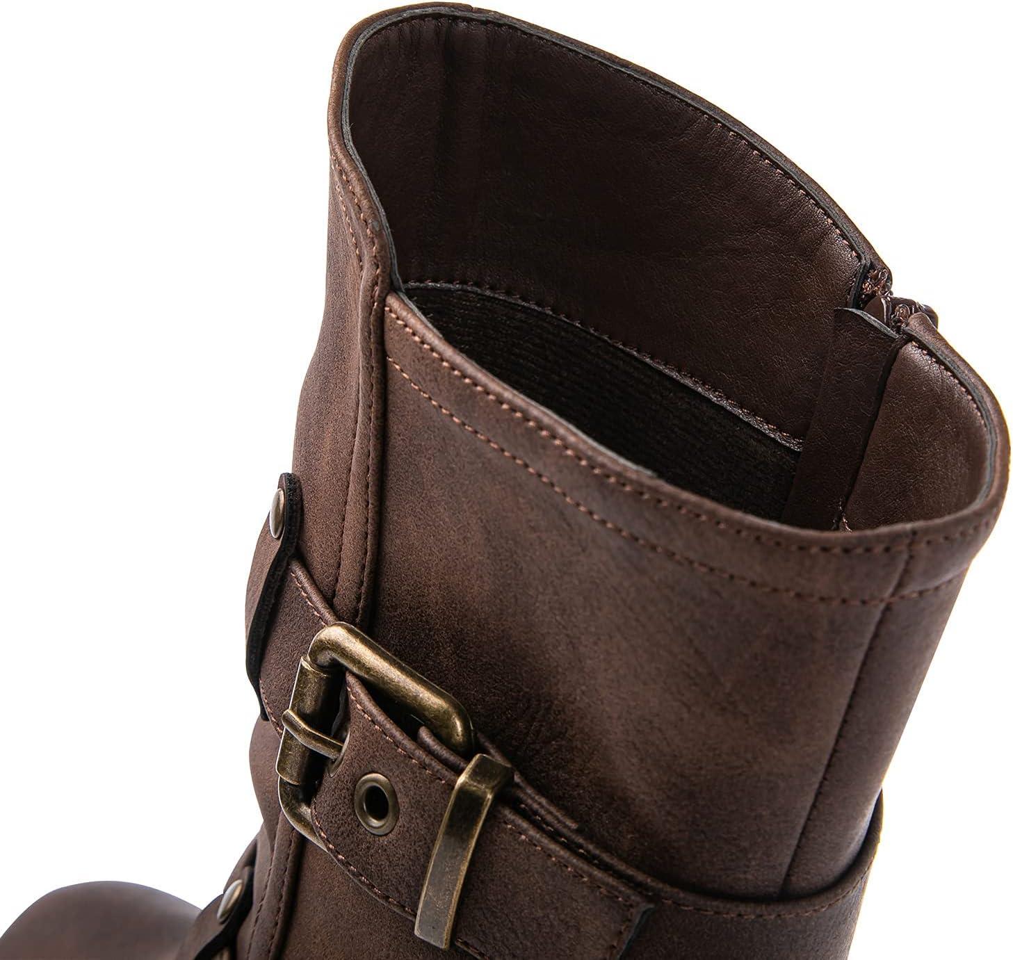 imageGLOBALWIN Womens Biker Boots Black GWW21YY13 Ankle Boots Bootie Zip Closure Block Heel AllDay Comfort Versatile Ethically Made21yy13brown