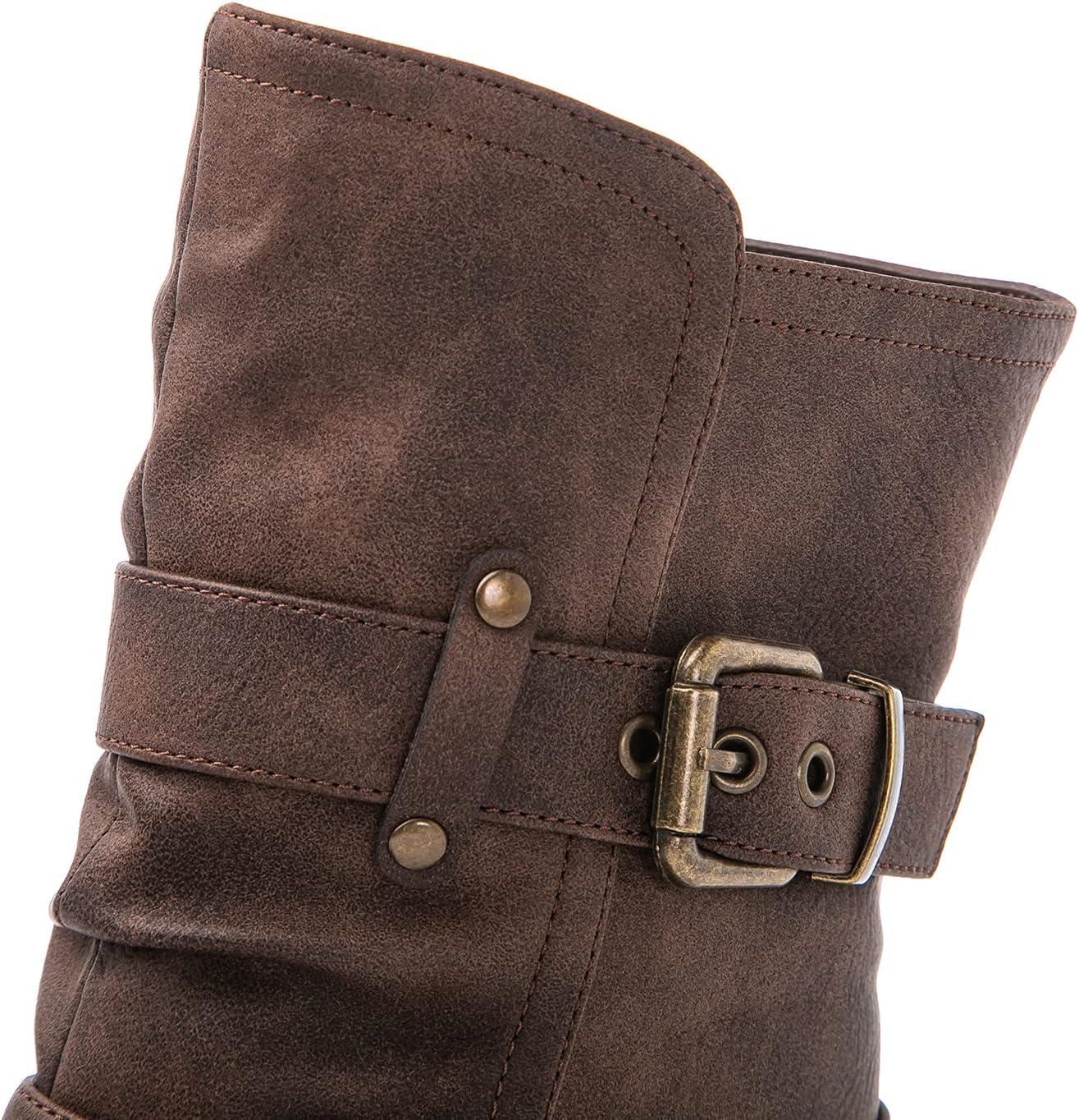 imageGLOBALWIN Womens Biker Boots Black GWW21YY13 Ankle Boots Bootie Zip Closure Block Heel AllDay Comfort Versatile Ethically Made21yy13brown