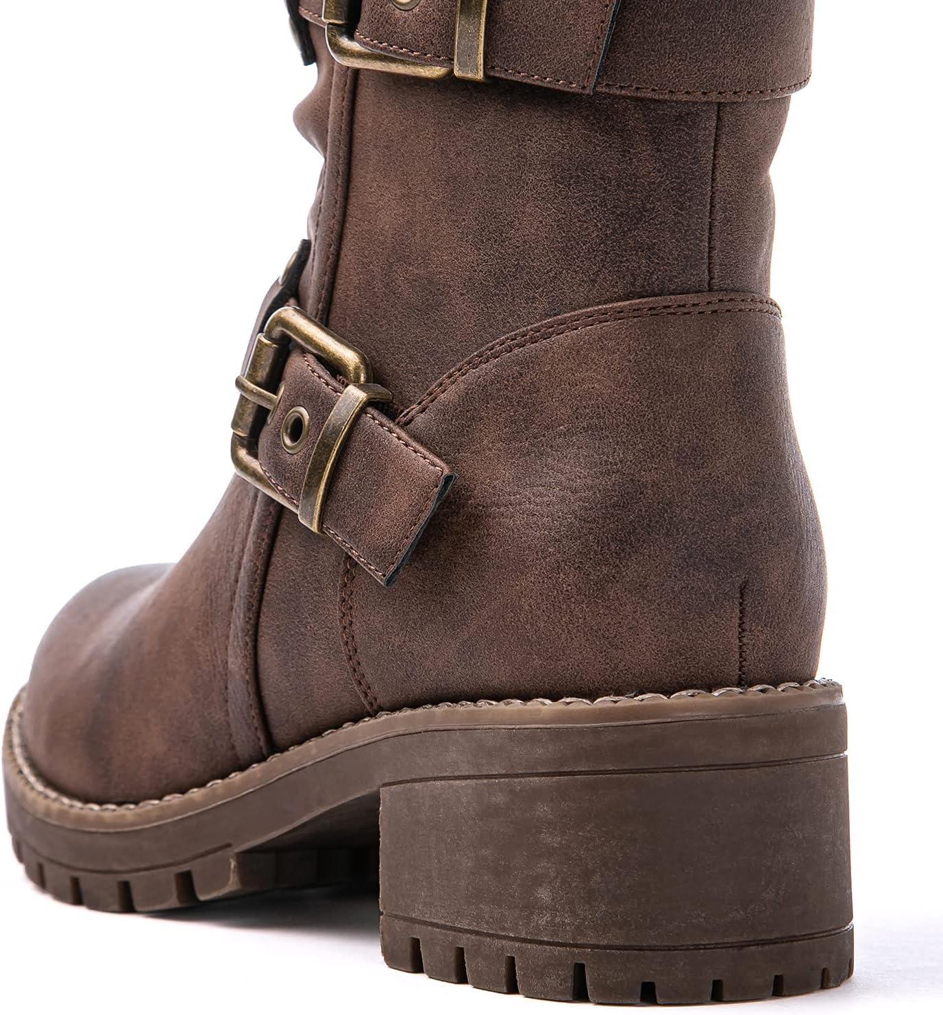 imageGLOBALWIN Womens Biker Boots Black GWW21YY13 Ankle Boots Bootie Zip Closure Block Heel AllDay Comfort Versatile Ethically Made21yy13brown