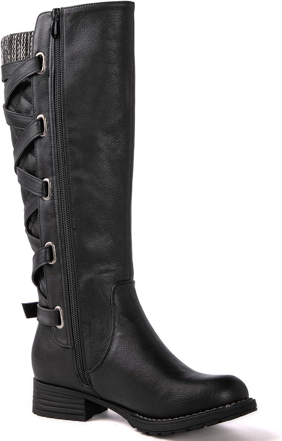 imageGLOBALWIN Womens Quilted Knee High Fashion Boots Strappy Boots For Women21yy10 Black4