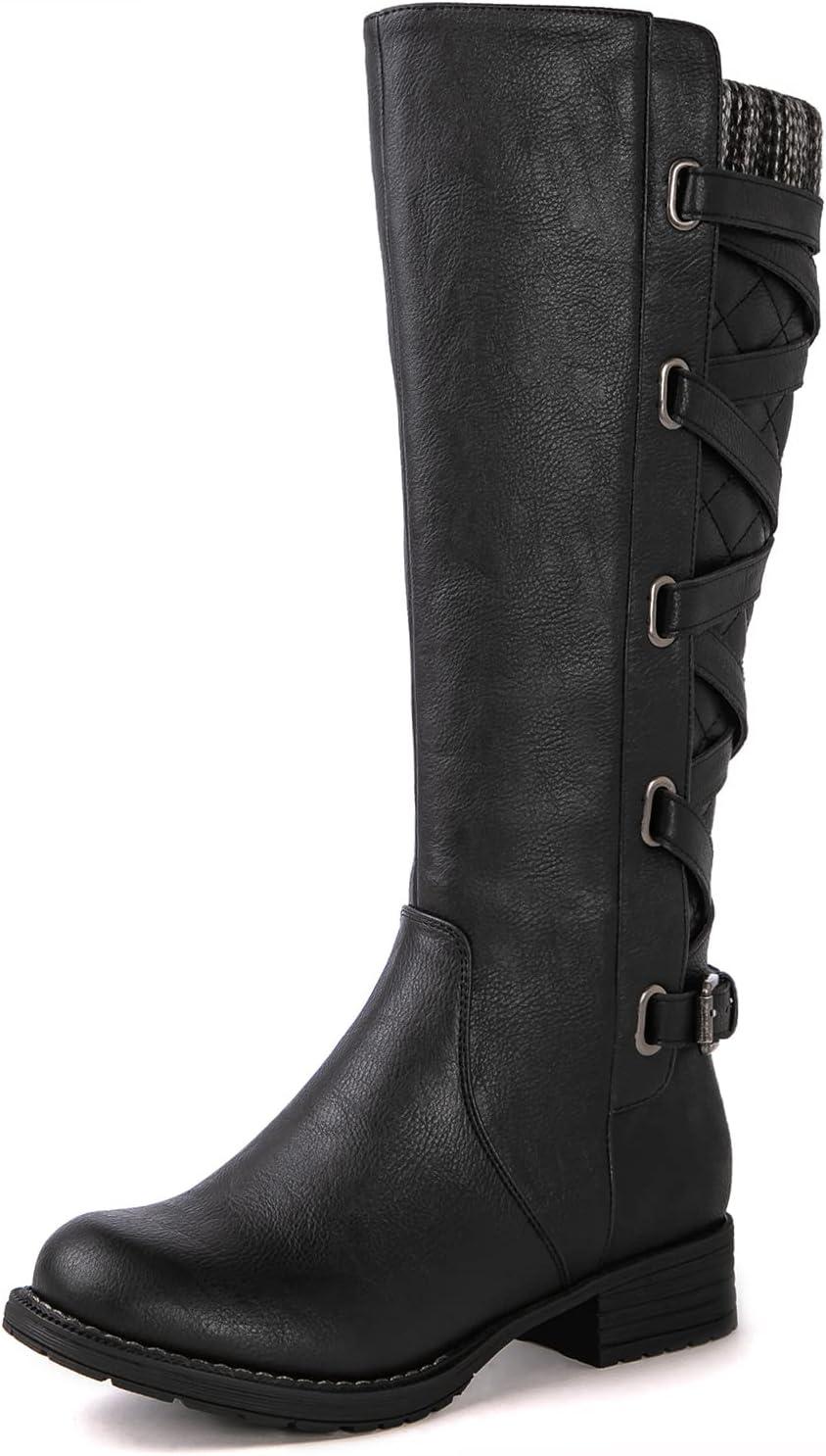 imageGLOBALWIN Womens Quilted Knee High Fashion Boots Strappy Boots For Women21yy10 Black4