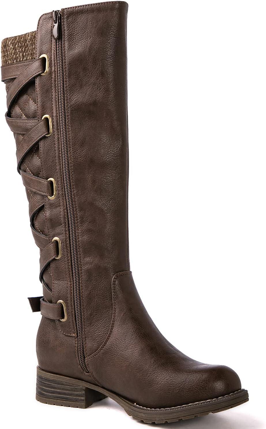 imageGLOBALWIN Womens Quilted Knee High Fashion Boots Strappy Boots For Women21yy10 Brown4