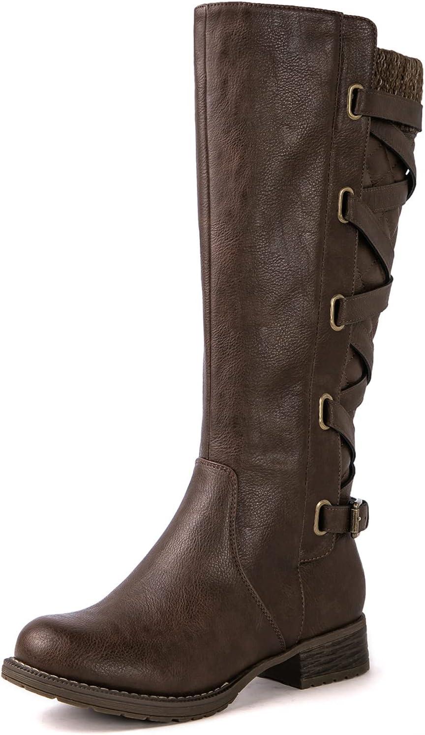 imageGLOBALWIN Womens Quilted Knee High Fashion Boots Strappy Boots For Women21yy10 Brown4
