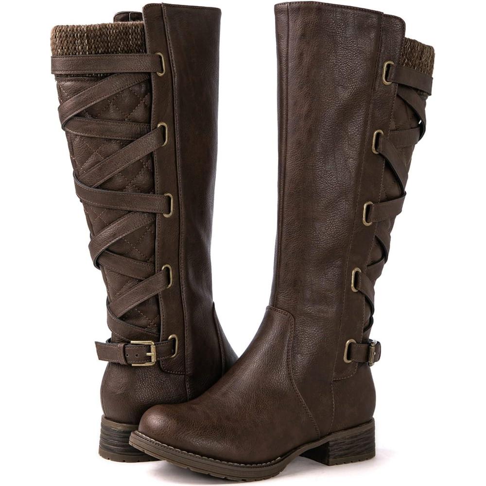 imageGLOBALWIN Womens Quilted Knee High Fashion Boots Strappy Boots For Women21yy10 Brown4