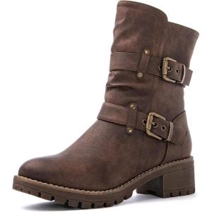 imageGLOBALWIN Womens Biker Boots Black GWW21YY13 Ankle Boots Bootie Zip Closure Block Heel AllDay Comfort Versatile Ethically Made21yy13brown