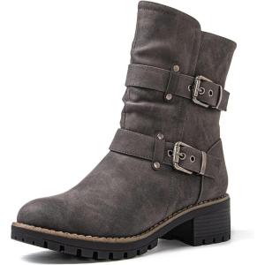imageGLOBALWIN Womens Biker Boots Black GWW21YY13 Ankle Boots Bootie Zip Closure Block Heel AllDay Comfort Versatile Ethically Made21yy13grey