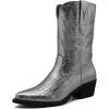 imageGLOBALWIN Womens Cowgirl Boots Mid Calf Western Cowboy Boots For Women Comfortable Low Heel With Zipper23yy10 Dark Silver
