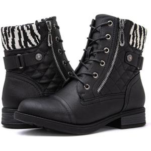 imageGLOBALWIN Womens Ankle Booties Fashion Combat Boots Fall Boots For Women Comfortable Low Heel2121 Black2