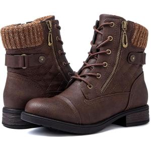 imageGLOBALWIN Womens Ankle Booties Fashion Combat Boots Fall Boots For Women Comfortable Low Heel2121brown