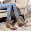 imageGLOBALWIN Womens Mid Calf The Western Cowboy Boots Fashion Cowgirl Boots For Women Low HeelCamel