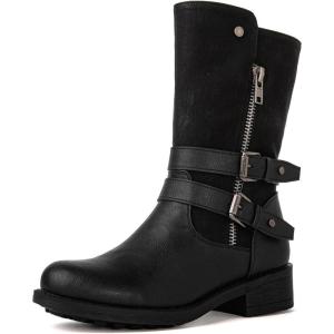 imageGLOBALWIN Womens Fall Fashion Biker Boots Mid Calf Boots For Women Low Heel18yy05 Black2