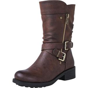 imageGLOBALWIN Womens Fall Fashion Biker Boots Mid Calf Boots For Women Low Heel18yy05 Brown