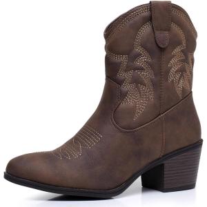 imageGLOBALWIN Womens Mid Calf The Western Cowboy Boots Fashion Cowgirl Boots For Women Low Heel22yy10 Brown