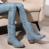 image:imageGLOBALWIN Black Cowboy Boots For Women Cowgirl Boots With Low Heel Comfortable Embroidered Western Boots Snip Toe MidCalf BootsDenim Blue