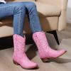 image:imageGLOBALWIN Black Cowboy Boots For Women Cowgirl Boots With Low Heel Comfortable Embroidered Western Boots Snip Toe MidCalf BootsPink