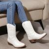 image:imageGLOBALWIN Black Cowboy Boots For Women Cowgirl Boots With Low Heel Comfortable Embroidered Western Boots Snip Toe MidCalf BootsWhite