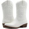 image:imageGLOBALWIN Black Cowboy Boots For Women Cowgirl Boots With Low Heel Comfortable Embroidered Western Boots Snip Toe MidCalf BootsWhite