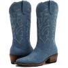 image:imageGLOBALWIN Womens Mid Calf Western Cowboy Boots Cowgirl Boots for Women with Floral Embroidery Side Zipper Chunky Heel23yy13 Denim Blue
