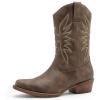 image:imageGLOBALWIN Black Cowboy Boots For Women Cowgirl Boots With Low Heel Comfortable Embroidered Western Boots Snip Toe MidCalf BootsBrown