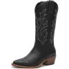 image:imageGLOBALWIN Womens Mid Calf Western Cowboy Boots Cowgirl Boots for Women with Floral Embroidery Side Zipper Chunky Heel23yy13 Black3