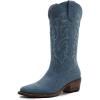 image:imageGLOBALWIN Womens Mid Calf Western Cowboy Boots Cowgirl Boots for Women with Floral Embroidery Side Zipper Chunky Heel23yy13 Denim Blue