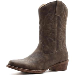 image:imageGLOBALWIN Black Cowboy Boots For Women Cowgirl Boots With Low Heel Comfortable Embroidered Western Boots Snip Toe MidCalf Boots25yy02brown