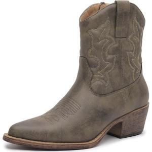 image:imageGLOBALWIN Cowboy Boots For Women Cute Cowgirl Boots Womens Western Boots With Embroidery Side Zipper Chunky Heel23yy16 Brown2