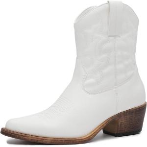 image:imageGLOBALWIN Cowboy Boots For Women Cute Cowgirl Boots Womens Western Boots With Embroidery Side Zipper Chunky Heel23yy16 White
