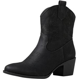 image:imageGLOBALWIN Cowboy Boots for Women  Classic Round Toe Western Booties with Comfort Insole  Embroidered Almond Toe Cowgirl Boots Versatile 2 Block Heel Fashion Boots for Concerts amp Daily Wear19yy16 Black