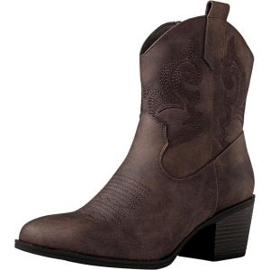 image:imageGLOBALWIN Cowboy Boots for Women  Classic Round Toe Western Booties with Comfort Insole  Embroidered Almond Toe Cowgirl Boots Versatile 2 Block Heel Fashion Boots for Concerts amp Daily Wear19yy16 Brown