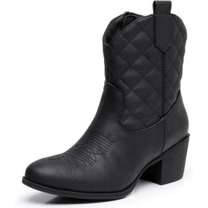 image:imageGLOBALWIN Cowboy Boots for Women  Classic Round Toe Western Booties with Comfort Insole  Embroidered Almond Toe Cowgirl Boots Versatile 2 Block Heel Fashion Boots for Concerts amp Daily Wear19yy16 Black2