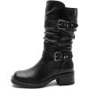 image:imageGLOBALWIN Chunky Mid Calf Fashion Dressy Motocycle Biker Military Style Combat Boots for Women Low Heel24yy01 Black