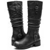 image:imageGLOBALWIN Womens Black KneeHigh Boots Fashion Dressy Riding Boots  Chunky Low Heel Slouchy Design Buckle Detail AllSeason Comfortable 2Inch Heels24yy03 Distressed Silver