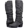 image:imageGLOBALWIN Womens Knee High Cowboy Boots  Minimalist Western Round Toe Cowgirl Boots with Comfortable Block Heel Plain Sleek Design Tall Dress Boots for Women19yy21 Grey2