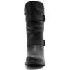 image:imageGLOBALWIN Womens Mid Calf Boots Fashion Moto Boots For Women With Buckle Straps Side Zipper And Low Block Heel  Biker Boots For Fall Spring WinterBlack