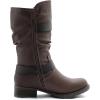 image:imageGLOBALWIN Womens Mid Calf Boots Fashion Moto Boots For Women With Buckle Straps Side Zipper And Low Block Heel  Biker Boots For Fall Spring WinterBrown